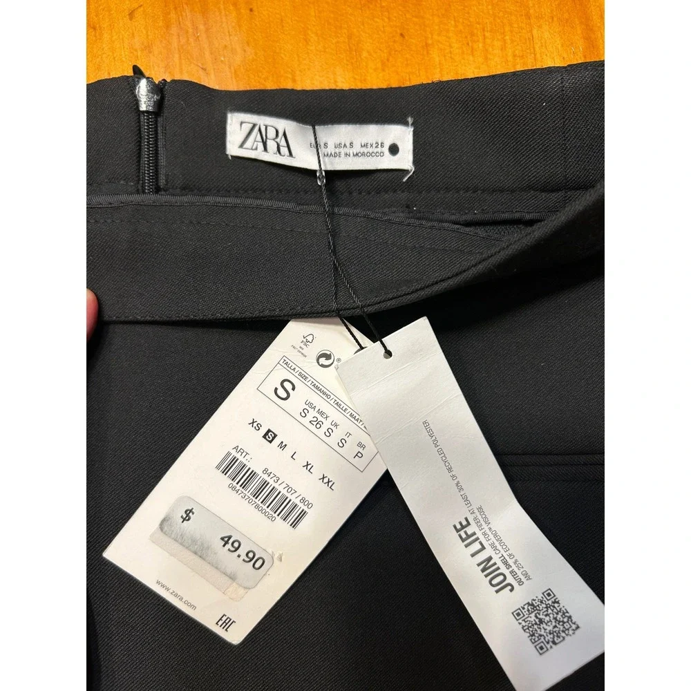 Zara Black Mini Skirt Join Life Tailored Welt Pockets Size S Office Siren NEW - Picture 8 of 10